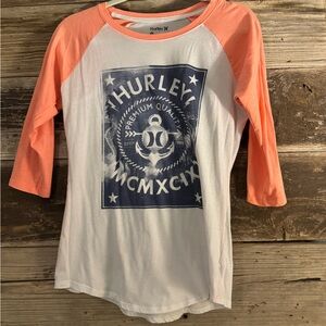 5/$20 Hurley 3/4 Sleeve Tee - White and Orange
